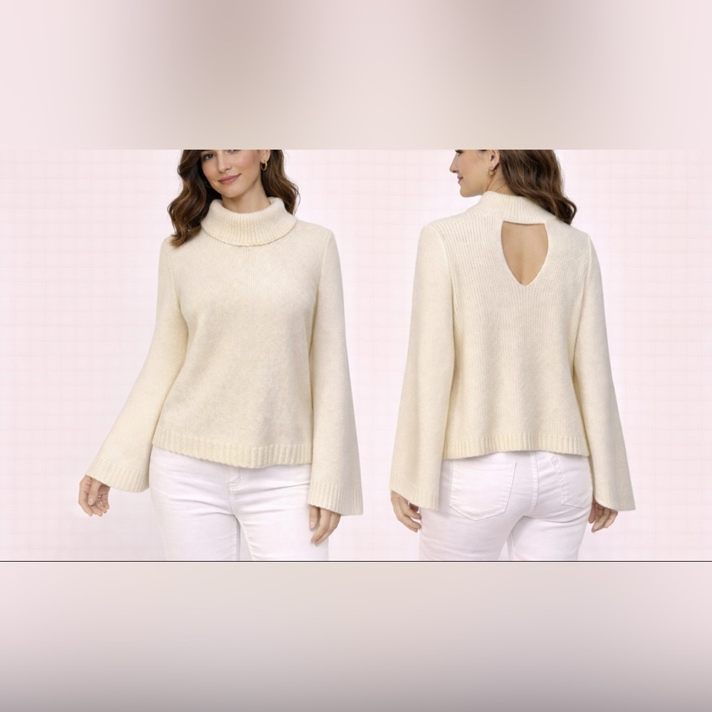 Anthropologie MOTH XL Cream Sweater Top Kimono Sleeve Cut Out Back Mock Neck
